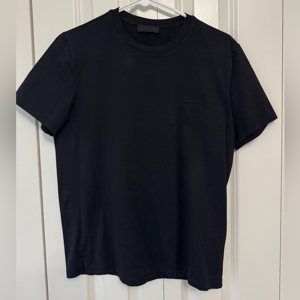 Prada Men's Classic Black Logo Embroidered Tee
